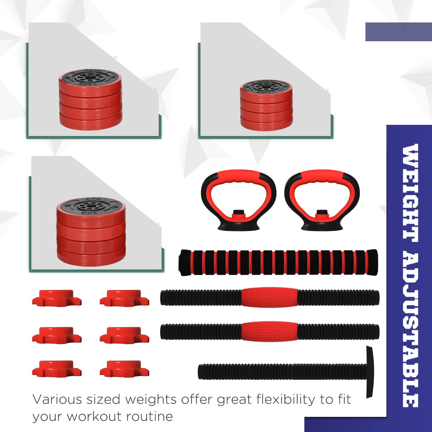 SPORTNOW 20kg 6-In-One Adjustable Weight Dumbbells Set, Barbell, Kettlebell, Push Up Stand - Red