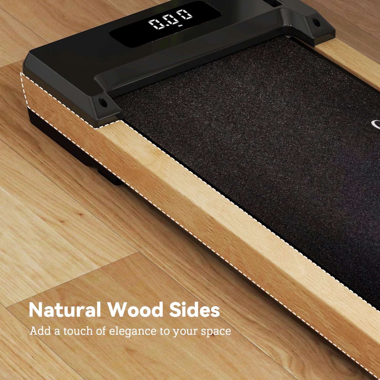 2.5HP Walking Pad, Wood Under Desk Treadmill with Remote Control, Transport Wheels and LED Display for Home Gym Office